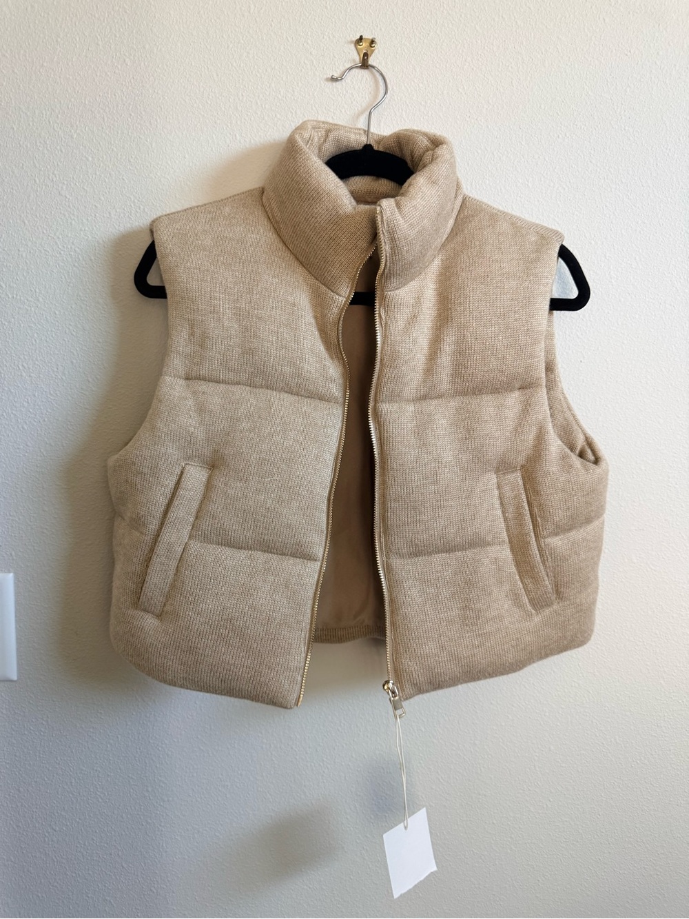 Zara Beige Quilted Lined Vest